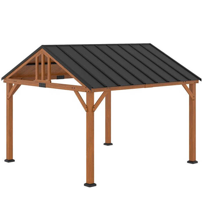 Outsunny 11' x 12' Hardtop Gazebo with Wooden Frame and Waterproof Asphalt Roof, Permanent Pavilion, Brown