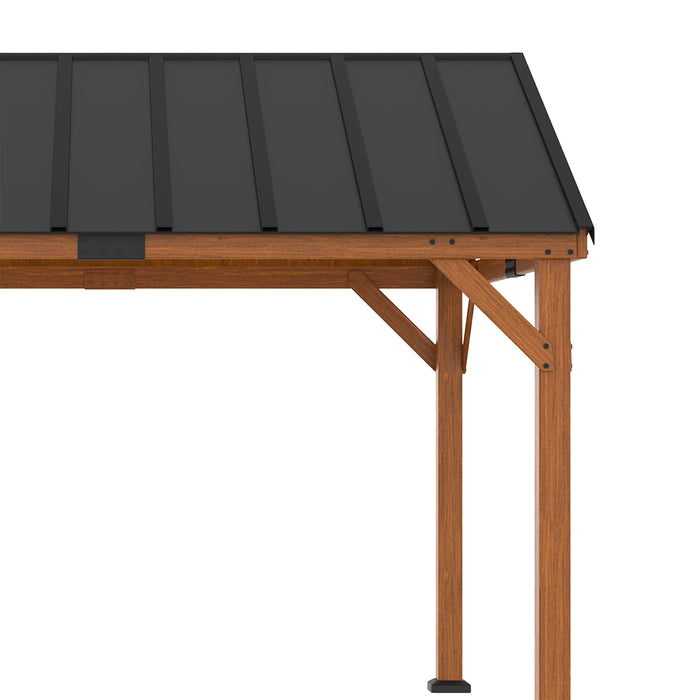 Outsunny 11' x 12' Hardtop Gazebo with Wooden Frame and Waterproof Asphalt Roof, Permanent Pavilion, Brown