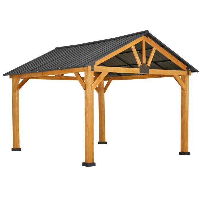 Outsunny 11' x 13' Hardtop Gazebo with Galvanized Steel Roof, Wooden Frame, Pavilion with Ceiling Hook