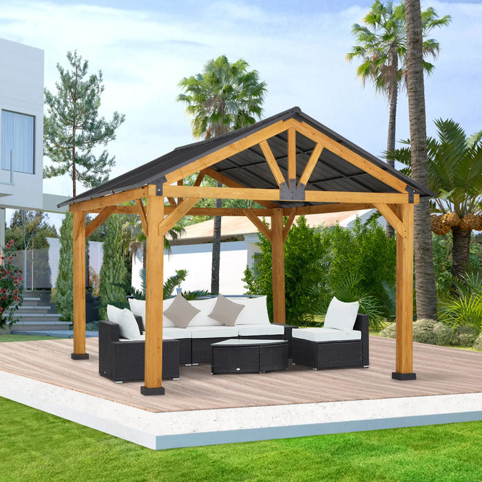 Outsunny 11' x 13' Hardtop Gazebo with Galvanized Steel Roof, Wooden Frame, Pavilion with Ceiling Hook