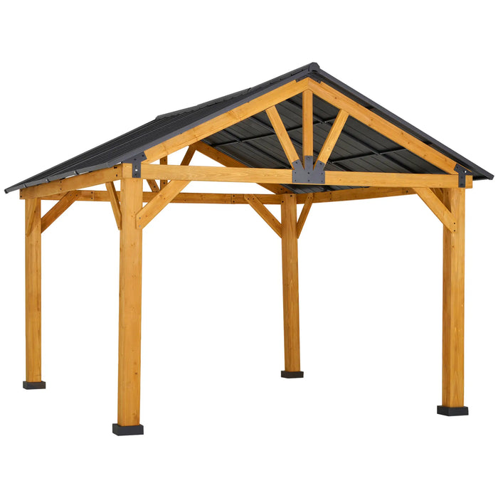 Outsunny 11' x 13' Hardtop Gazebo with Galvanized Steel Roof, Wooden Frame, Pavilion with Ceiling Hook