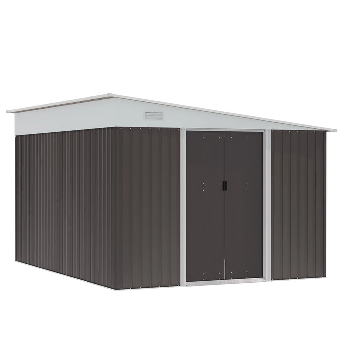 Outsunny Metal Garden Shed 11x9 ft Outdoor Storage with Sliding Doors & Air Vents Gray