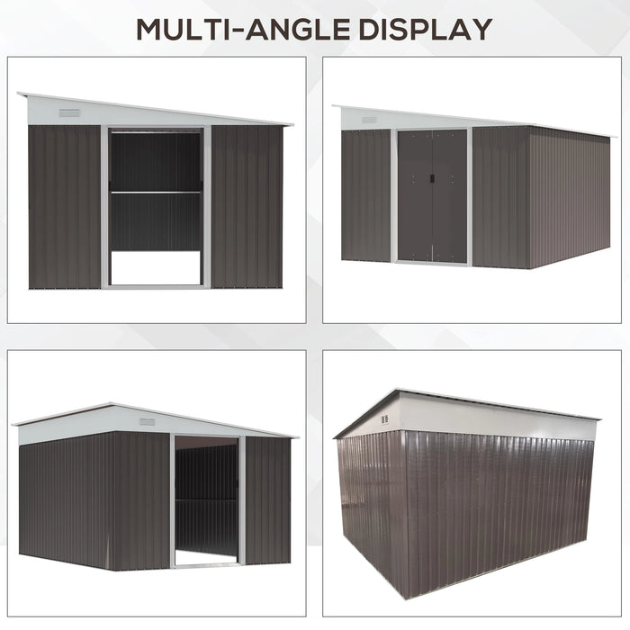 Outsunny Metal Garden Shed 11x9 ft Outdoor Storage with Sliding Doors & Air Vents Gray