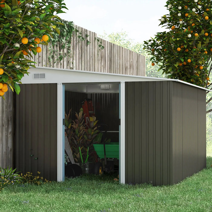 Outsunny Metal Garden Shed 11x9 ft Outdoor Storage with Sliding Doors & Air Vents Gray