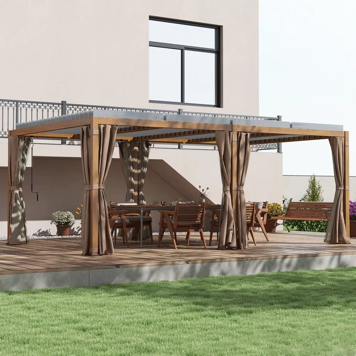 Outsunny 12' x 19' Aluminum Pergola with Adjustable Louvered, Outdoor Pergola with Curtains and Netting, Natural