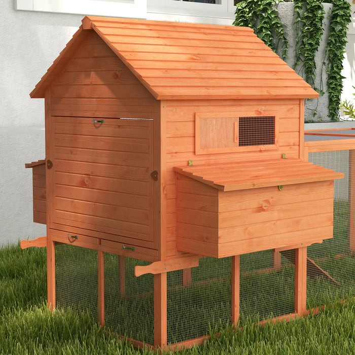 PawHut 145" Wooden Chicken Coop with Run & Inner Hen House Space