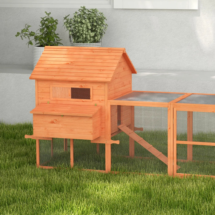 PawHut 145" Wooden Chicken Coop with Run & Inner Hen House Space