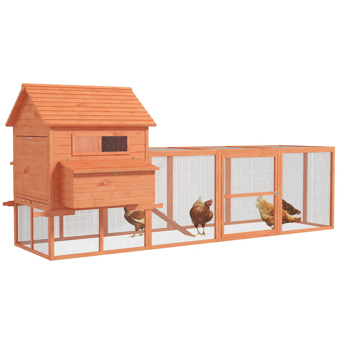 PawHut 145" Wooden Chicken Coop with Run & Inner Hen House Space