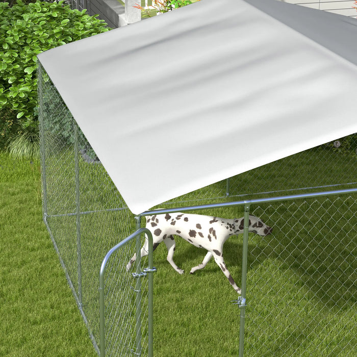 PawHut Outdoor Dog Kennel 15' x 15' x 7.5' Galvanized Steel Fence with Cover Secure Lock