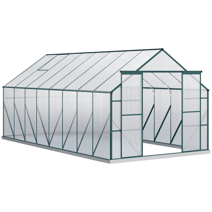 Outsunny 16' x 8' Aluminum Greenhouse Kit with Adjustable Roof Vent, Rain Gutter and Sliding Door