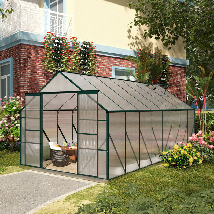 Outsunny 16' x 8' Aluminum Greenhouse Kit with Adjustable Roof Vent, Rain Gutter and Sliding Door