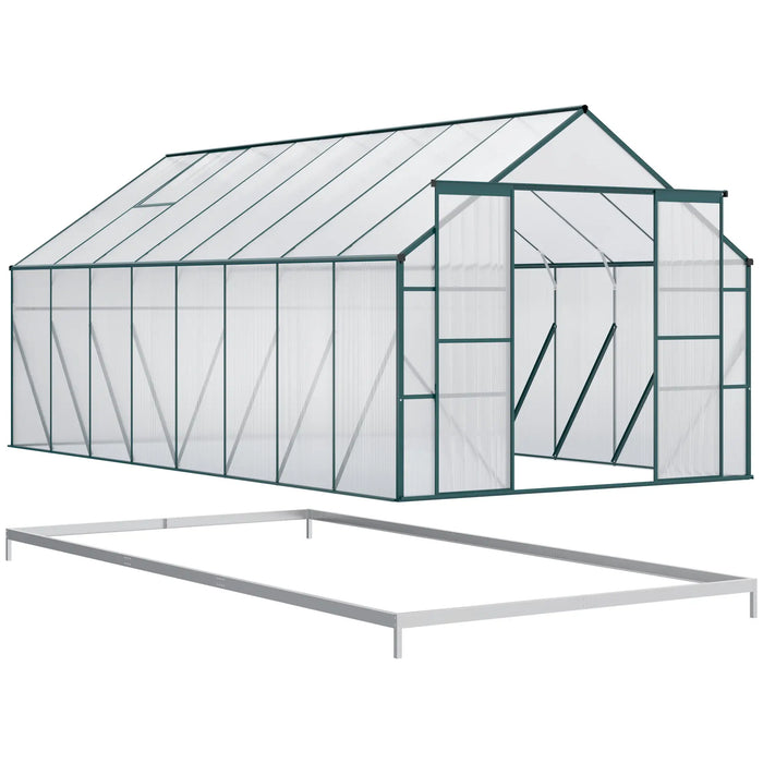 Outsunny 16' x 8' Aluminum Greenhouse Kit with Adjustable Roof Vent, Rain Gutter and Sliding Door