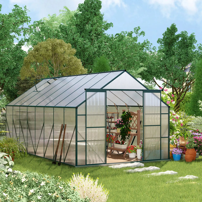 Outsunny 16' x 8' Aluminum Greenhouse Kit with Adjustable Roof Vent, Rain Gutter and Sliding Door