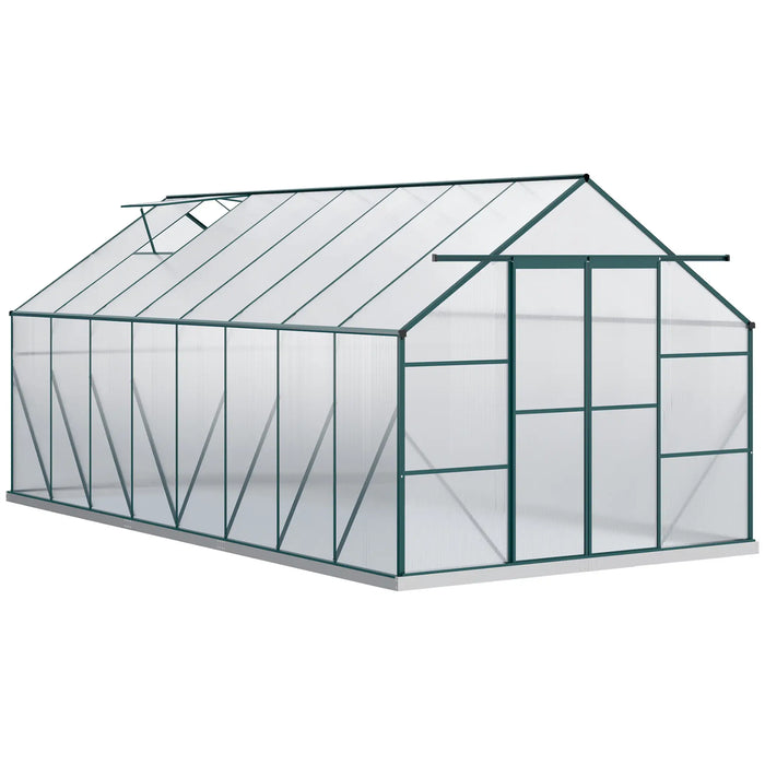 Outsunny 16' x 8' Aluminum Greenhouse Kit with Adjustable Roof Vent, Rain Gutter and Sliding Door