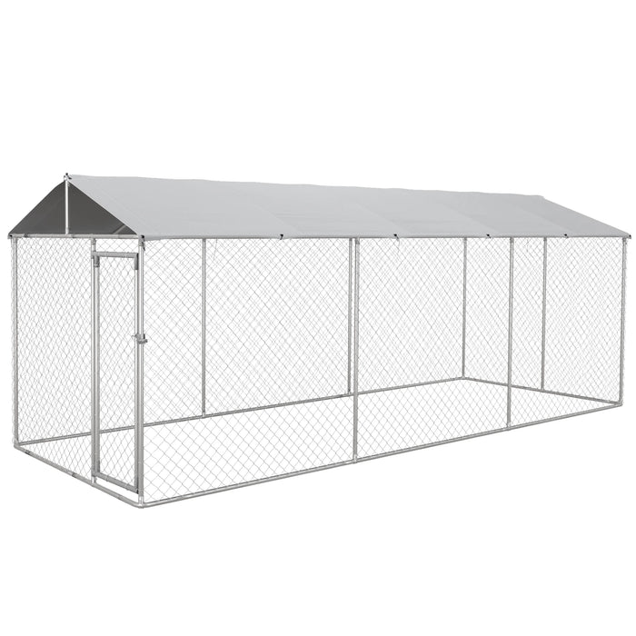 PawHut 20' x8' Dog Kennel Outdoor with Waterproof UV Resistant Roof, Silver