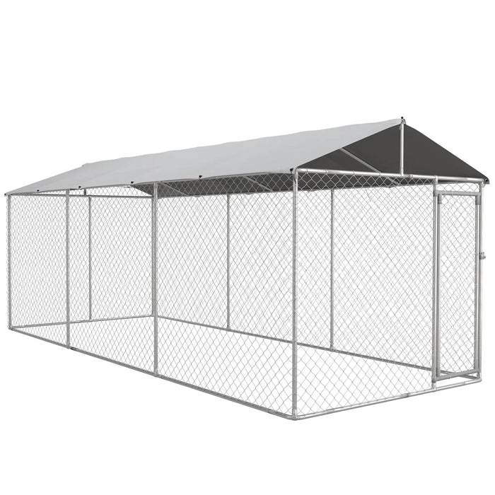 PawHut 20' x8' Dog Kennel Outdoor with Waterproof UV Resistant Roof, Silver