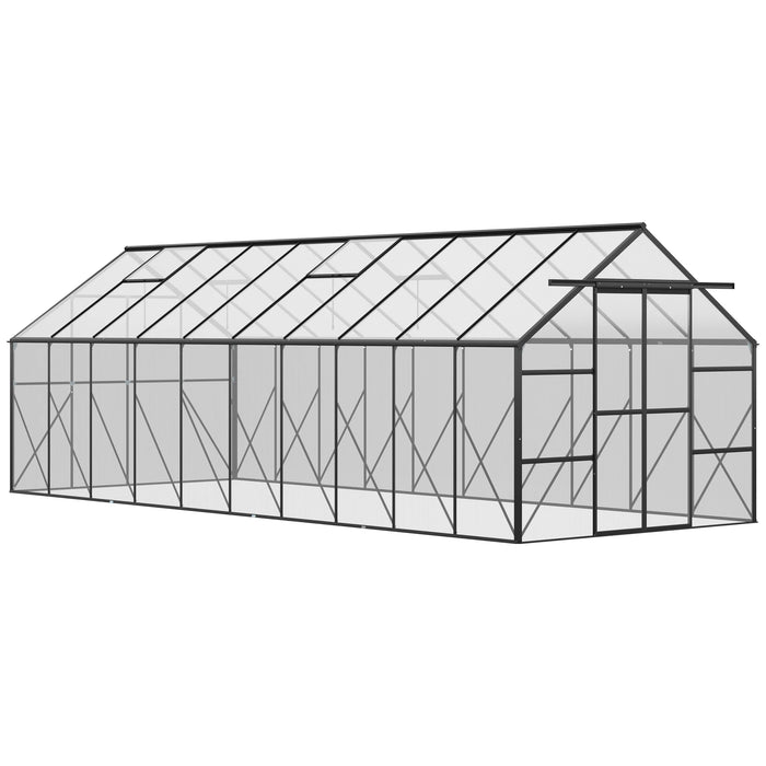 Outsunny 20' x 8' Aluminum Greenhouse Polycarbonate Walk-in with Adjustable Roof Vent, Rain Gutter & Sliding Door