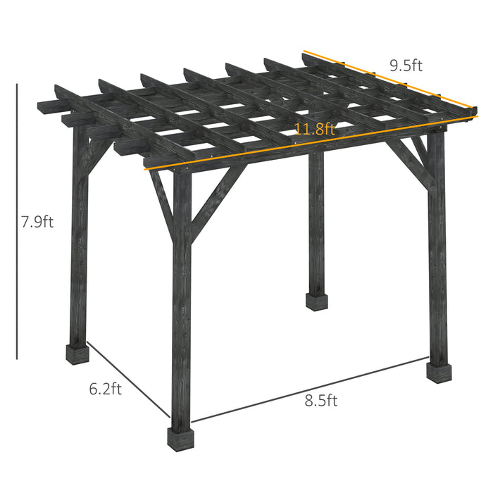 Outsunny 12' x 10' Patio Pergola, Weather-Resistant Cedar Wood, Vineyard, Ivy Vine, or Climbing Plants, Black