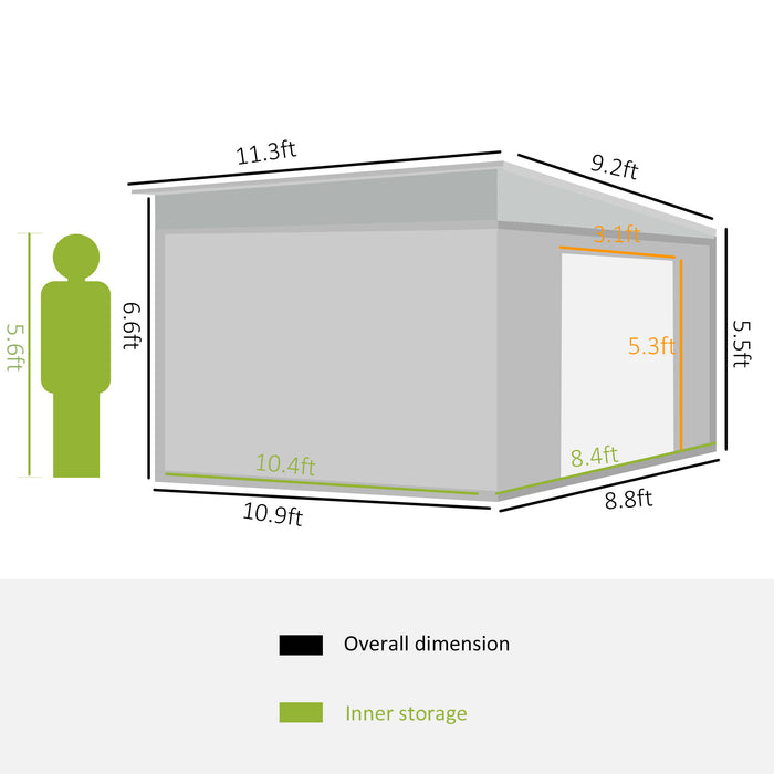 Outsunny Metal Garden Shed 11x9 ft Outdoor Storage with Sliding Doors & Air Vents Gray