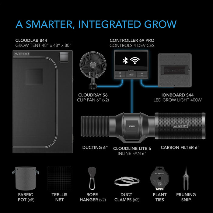 AC Infinity Advance Grow Tent System 4x4 Kit, WiFi Controls Automate Ventilation, Circulation, Full Spectrum LED Grow Light