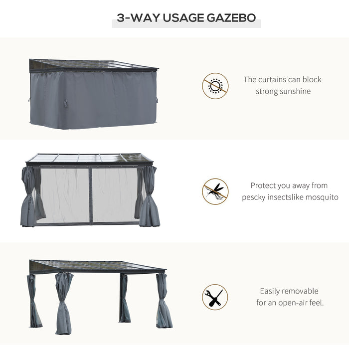 Outsunny 9.5' x 13' Outdoor Patio Gazebo with Sloping Polycarbonate Roof, Durable Aluminum Frame, & Netting Curtain