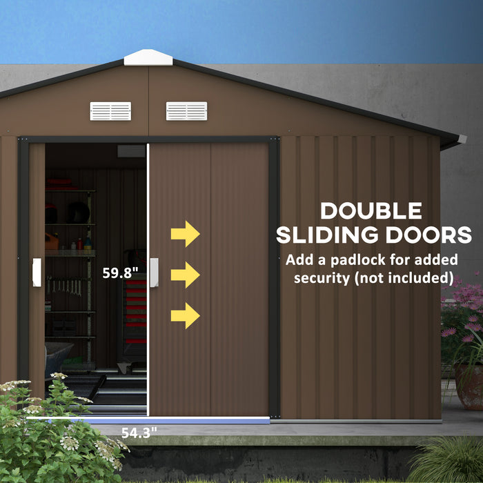 Outsunny Metal Garden Shed Brown Storage Utility Double Locking Doors