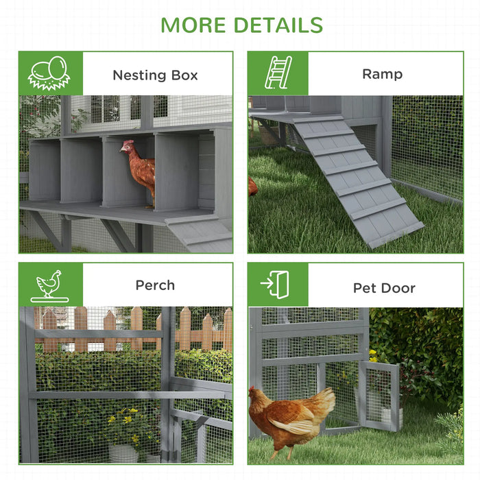 PawHut 9.2' x 6.1' Large Chicken Coop with Nesting Box, Water-Resistant and Anti-UV Cover for 8-12 Chickens, Gray