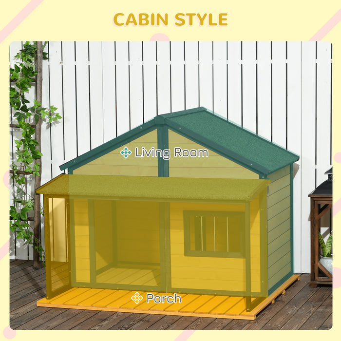 PawHut Wooden Outdoor Dog House with Porch Asphalt Roof for Medium Large Dogs Yellow