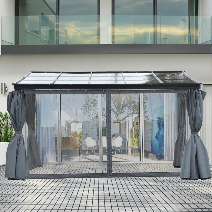 Outsunny 9.5' x 13' Outdoor Patio Gazebo with Sloping Polycarbonate Roof, Durable Aluminum Frame, & Netting Curtain