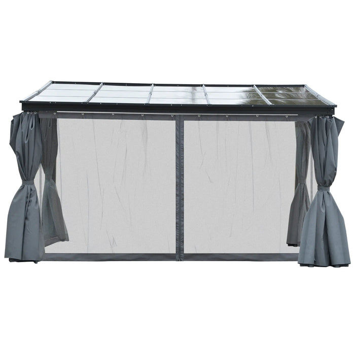 Outsunny 9.5' x 13' Outdoor Patio Gazebo with Sloping Polycarbonate Roof, Durable Aluminum Frame, & Netting Curtain