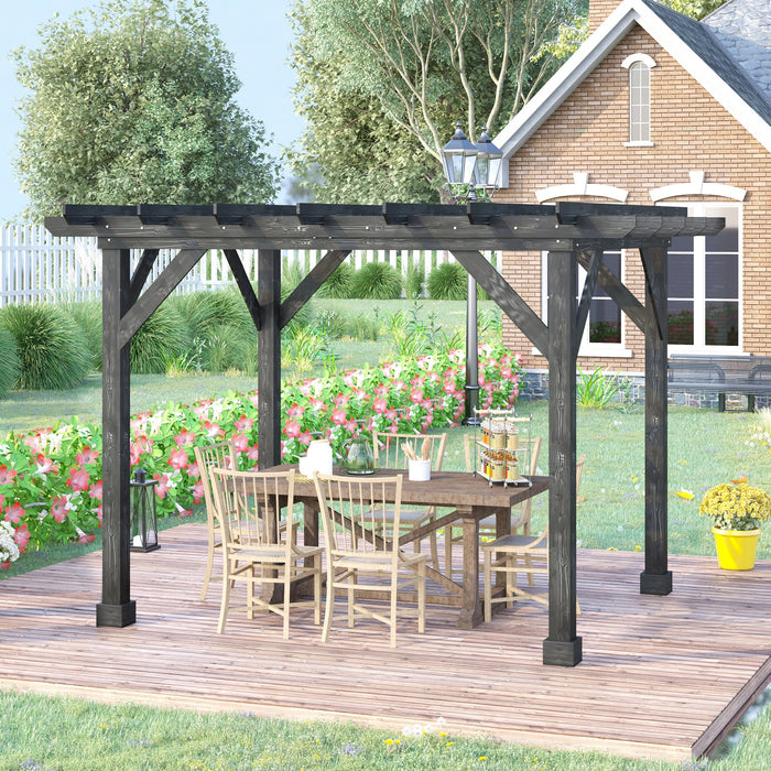 Outsunny 12' x 10' Patio Pergola, Weather-Resistant Cedar Wood, Vineyard, Ivy Vine, or Climbing Plants, Black