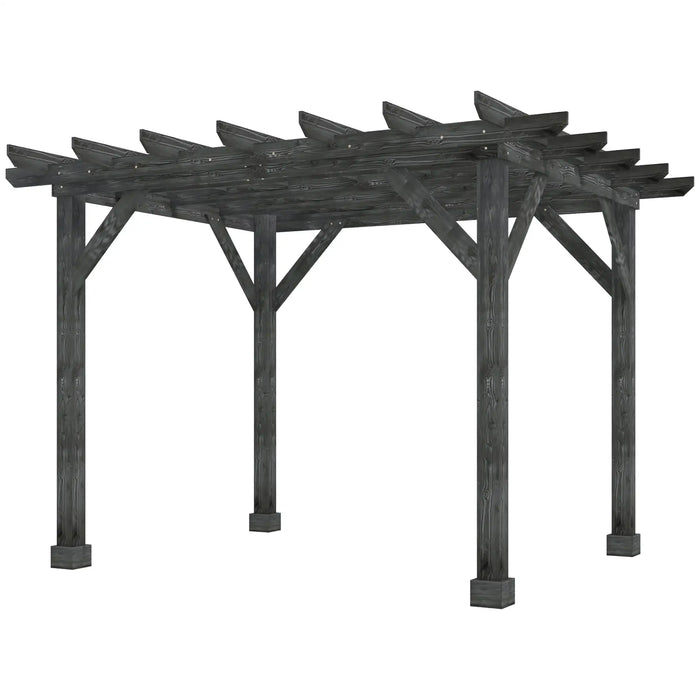 Outsunny 12' x 10' Patio Pergola, Weather-Resistant Cedar Wood, Vineyard, Ivy Vine, or Climbing Plants, Black