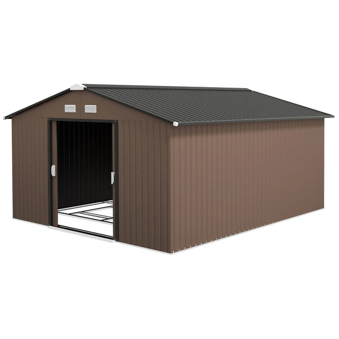 Outsunny Metal Garden Shed Brown Storage Utility Double Locking Doors