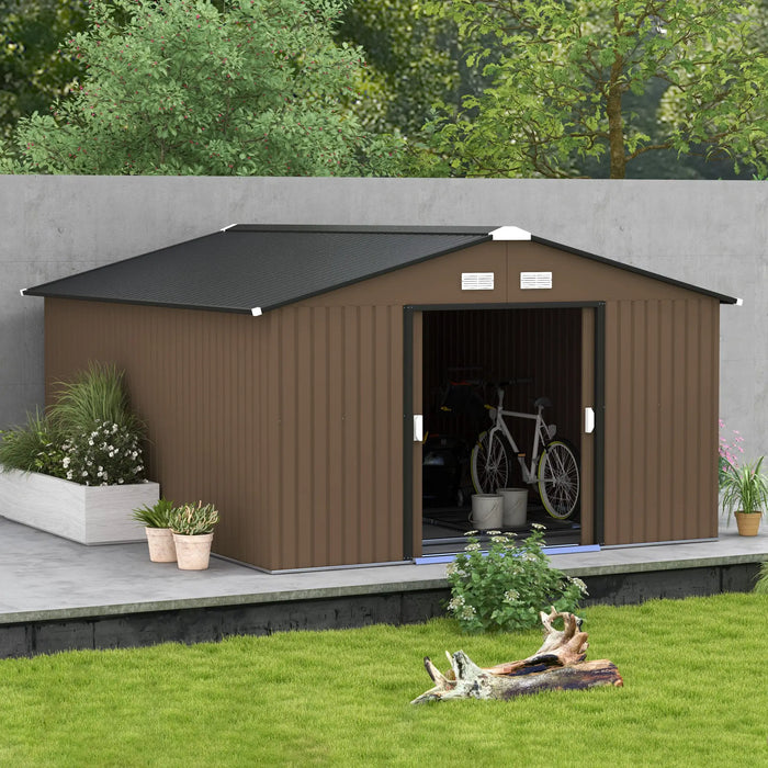 Outsunny Metal Garden Shed Brown Storage Utility Double Locking Doors