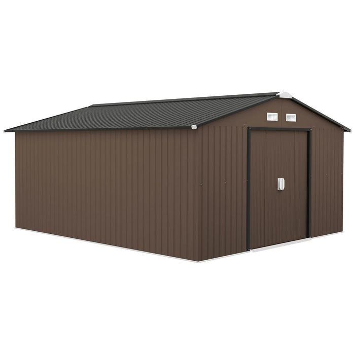 Outsunny Metal Garden Shed Brown Storage Utility Double Locking Doors