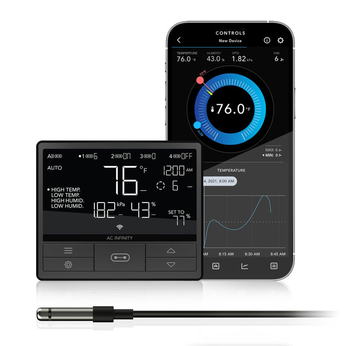 AC Infinity CONTROLLER 69 PRO, Independent Programs for Four Devices, Dynamic VPD, Temperature, Humidity, Scheduling, Cycles, Levels Control, Data App, Bluetooth + WiFi