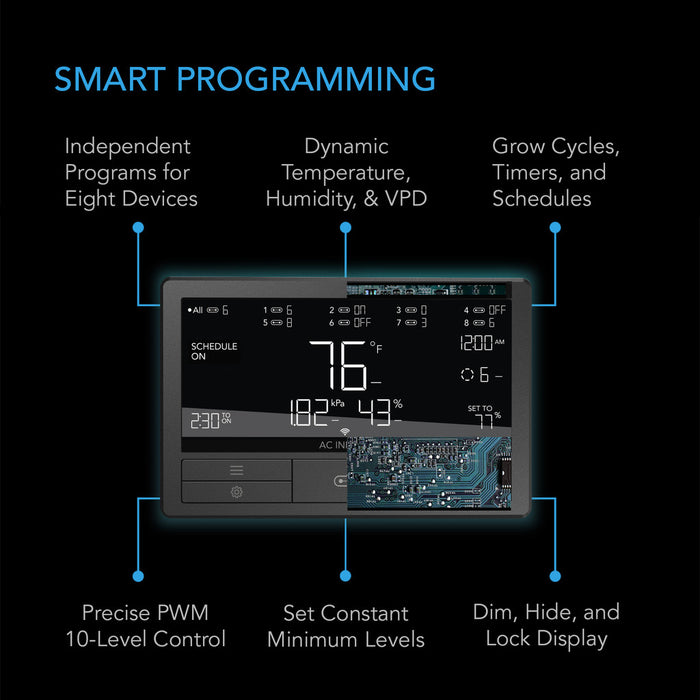 AC Infinity CONTROLLER 69 PRO+, Independent Programs for Eight Devices, Dynamic VPD, Temperature, Humidity, Scheduling, Cycles, Levels Control, Data App, Bluetooth + WiFi