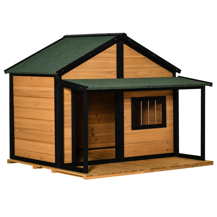 PawHut Wooden Outdoor Dog House with Porch Asphalt Roof for Medium Large Dogs Yellow