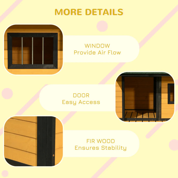 PawHut Wooden Outdoor Dog House with Porch Asphalt Roof for Medium Large Dogs Yellow