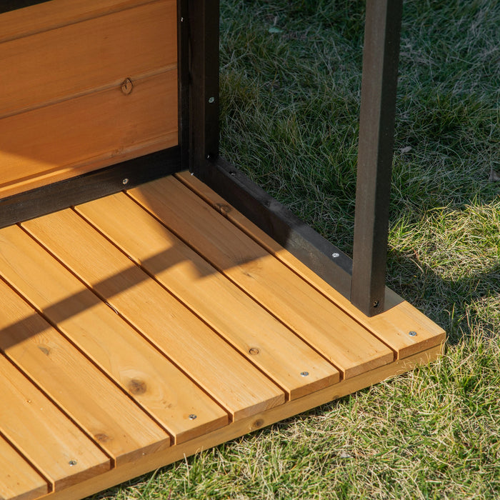 PawHut Wooden Outdoor Dog House with Porch Asphalt Roof for Medium Large Dogs Yellow