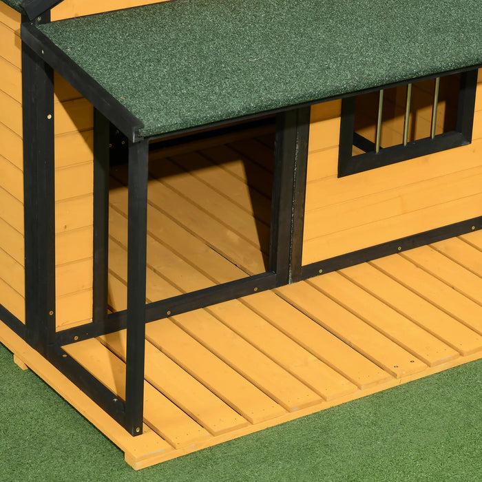 PawHut Wooden Outdoor Dog House with Porch Asphalt Roof for Medium Large Dogs Yellow