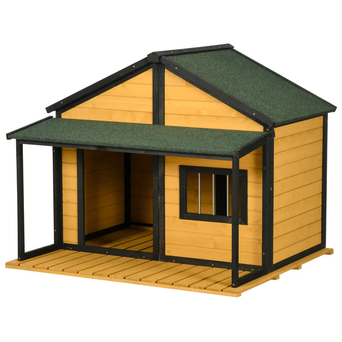 PawHut Wooden Outdoor Dog House with Porch Asphalt Roof for Medium Large Dogs Yellow