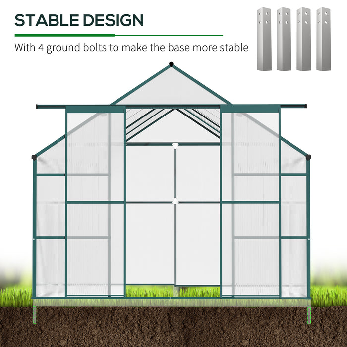 Outsunny 16' x 8' Aluminum Greenhouse Kit with Adjustable Roof Vent, Rain Gutter and Sliding Door