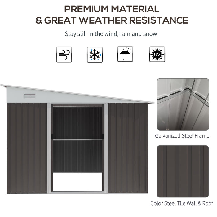 Outsunny Metal Garden Shed 11x9 ft Outdoor Storage with Sliding Doors & Air Vents Gray