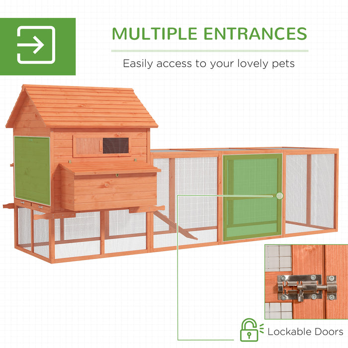 PawHut 145" Wooden Chicken Coop with Run & Inner Hen House Space