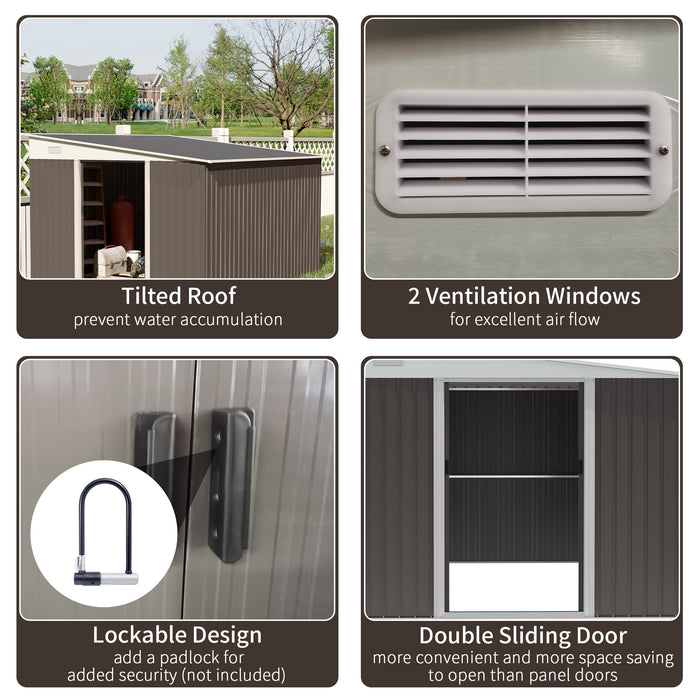 Outsunny Metal Garden Shed 11x9 ft Outdoor Storage with Sliding Doors & Air Vents Gray