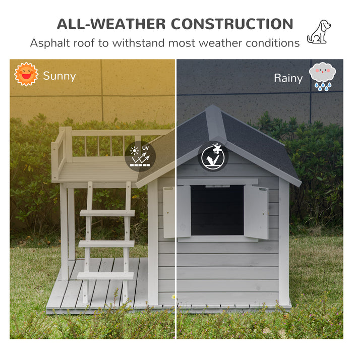 PawHut Wooden Dog House 2-Tier Raised Pet Shelter with Weather Resistant Roof for Medium Large Dogs Up To 55 lbs