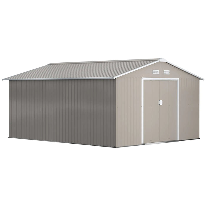 Outsunny 11' x 12.6' Metal Storage Shed, Tin Garden Shed with Double Sliding Doors, 4 Air Vents, Light Gray