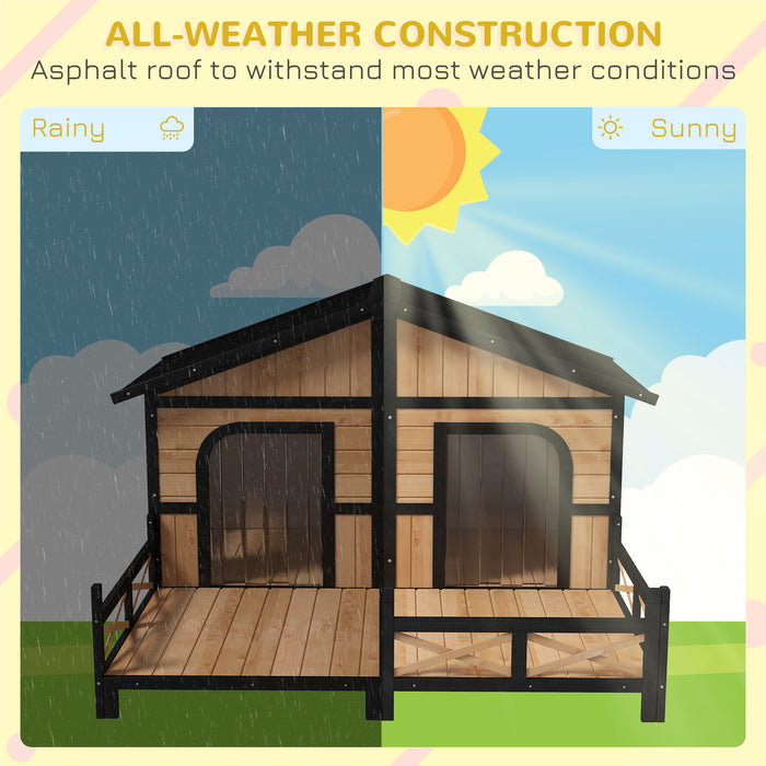 PawHut 59"x64"x39" Large Wooden Raised Dog House Weatherproof Rustic Log Cabin Style, Natural