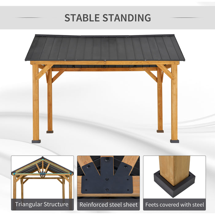 Outsunny 11' x 13' Hardtop Gazebo with Galvanized Steel Roof, Wooden Frame, Pavilion with Ceiling Hook